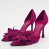 Sandales fleur talons hauts femmes pompes été 2023 violet femme chaussures à talons mode mariages mariée élégante slingback talon J240126