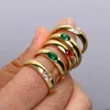 Band Rings AENSOA New Trendy Chic White Green Colorful Rhinestone Crystal Stainless Steel Rings for Women Charm Unique Ring Finger Jewelry 240125
