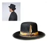 Basker vintage fedora hatt för kvinnor män med fjädrar Panama magiker mössa ull filt cosplaycostume party klä upp y1ua