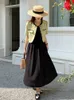 Mode Sommer 2 Stück Outfits Frauen Damen Kleidung Elegante Kurze Jacke Mantel Schwarz Schlank Midi Robe Kleid Set Weibliche Anzüge 240122