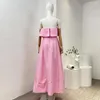 Casual Dresses Top Quality 2024 Women Yellow Pink Ruffles Sleeveless Tube Midi Dress