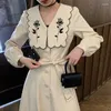 Casual Dresses One-Piece Dress French Rose Embroidery V-neck Blazer Women Slim Elegant Party 2024 Korean Fashion Clothing