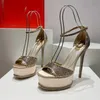 Platform Sandals Rc fashion Black Red Rhinestone twining foot ring womens shoes Luxury Designer narrow band 13CM high heeled novelty Heel winding Sandal Size35--43