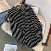 Women's Blouses Big Size Striped Casual Shirt Long Sleeve Top Black 2024 Autumn Korean Jacket Women 6XL 5XL