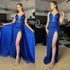 Royal Blue Mermaid Prom Dress Dij Split formele avond Elegante afneembare overksk gaat glitter pailletten feestjurken voor speciale ocns -beloning