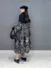 Casual Dresses 2024 Winter Women's Dress High-neck Knitted Splicing Pattern Skirt Loose Thin Large Size Elegant