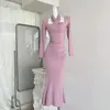 Casual Dresses Woman Hanging Neck Hollow Rhinestone Dress Women Elegant Sexy Flavorful Fishtail Long Skirt 2024 Spring