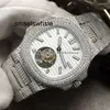 Klockor för män 5711 Full Diamonds Real Tourbillon Mechanical Hand Winding Diamond White