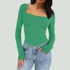 Women's T Shirts Women Sexy Square Neck Long Sleeve Crop Tops For Slim Fit Going Pack Of Turtle Top Technical