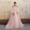 Blush Pink Puff długie rękawy sukienki na studniówkę koronkową Romantyczną Tiul Fairy Formalne suknie wieczorowe Plusy rozmiarowe Drugi przyjęcie przyjęcia sukienka przyjęta Cl3250