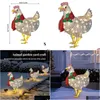 Colliers de chien Laisses Poulet lumineux avec écharpe Décoration de vacances LED Décorations extérieures de Noël Ornements en métal Lumière de Noël Cour F Ot4Fg