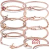 Braccialetti con ciondoli Bracciale con vestibilità autentica Ciondoli con corona originale Cuore T-Bar Lucchetto Chiusura lucida Catena con serpente Bracciali in oro rosa Donna Je Otzbq