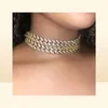 Flatfoosie or argent couleur glacé strass collier ras du cou femmes Bling cubain lien chaîne cristal collier Hip hop bijoux 0928439282