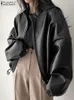ZANZEA Casual Loose Solid Outwear Women PU Leather Jackets Korean Drop Shoulder Coat 2024 Fashion Long Sleeve Zipper Moto Jacket 240119