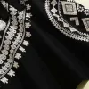 高品質の秋の冬の新しいニット刺繍プリント女性ファッションパーティーオフィスビンテージエレガントな黒い長袖ミディドレス