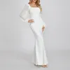 Robes décontractées Femmes Fishtail Robe formelle Couleur unie Mousseline de soie Col carré Manches longues Robe de soirée pour la fête de cocktail de mariage