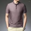 Polos para hombres 2024 Primavera Suelta Juventud Negocios Caballero Camisa Cuello Camiseta Manga corta Polo Casual Rayado