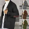 メンズセーターポケット付きカーディガンコート厚い温かいニットフェイクスエードパッチワーク冬の男性のための弾力性