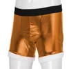 Underpants Men's Sexy Shiny Metallic Open Buttocks Boxers Exotic U Convex Underwear Men Vinyl G-String Male Party Back Hip Panties