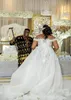 Robe de mariée de luxe pour la mariée 2024, col transparent, lacets dans le dos, perles majeures, paillettes, robes de mariée, grande taille, femmes africaines, robe de mariée
