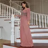 Etniska kläder rosa chiffong abaya dimaond veckade mode kvinnor muslim lång ärm maxi klänningar kalkon eid fest klänning kväll vestidos