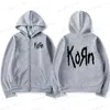 Men's Hoodies Sweatshirts Korn Rock Band Letter Zipper Hoodie Men's Metal Gothic Vintage Oversized Zip Up Hoodies Streetwear Punk Sweatshirts Jackets T240126