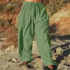 Men's Pants Cotton And Linen Outdoor Daily Solid Color Drawstring Multi Pocket Loose Straight Leg House With Gift Boy