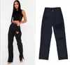 2024 Spring Women's Jeans Vintage Blue Black Grey High midja Kvinnor Fashion Streetwear Wide Leg Ripped Female Denim Trouser Baggy Pants