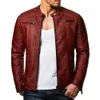 New Autumn And Winter Men's Airline Stand Collar Pressed Cotton Leather Jacket With European And American Zipper Red Leather Jacket