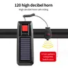 LED Solar Cykelljus USB -laddningsbara framlampor med horn utomhuscykelhuvudbelysning IP65 Vattentät cykelcykellampan tillbehör