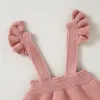 Bodys bébé tricoté été né filles combinaison tenues mode volants infantile enfant en bas âge vêtements chapeau 2PC solide 0-18M Onesies 240119