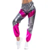 Calças femininas brilhantes calças elásticas esportes lazer longo sweatpants jogging bottoms estiramento leggings festa discoteca clubwear