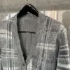 Men's Sweaters Cardigan Mohair Matching Color Plaid V-neck Sweater Coat Women's Autumn And Winter Loose Lazy Wind All Over The Top