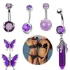 Navel Bell Button Rings 1PCS Purple Butterfly Belly Button Rings 14G Star Belly Ring Cute Heart Crystal Navel Barbell Jewelry Piercing Ombligo Mujer YQ240125