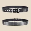 Belts 2024 Square Bead Rivet Belt Metal Pyramid Men And Women Punk Hardware Jeans Designer Woman