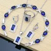 Uppsättningar 925 Silver Bride Jewelry Set för kvinnor Blue Sapphire Earrings Armband Resizable Ring Halsband Partihandel 6 Färger Birthstone