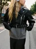 ZBZA Women's Faux Leather Short Biker Jacket Fall Lapel Long Sleeves Metal Buckle Belt Pu Crop Jacket Kvinnlig chic ytterkläder 240118