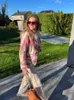 Kadın Trençkotları Baskı Sonbahar Kadın Pamuk Ceket Pembe Gevşek Tek Kesilmiş Uzun Kollu Kadın 2024 Kış Moda Cep Leydi Ceket