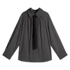 Spring Minimalist Long Sleeve Button Up Shirt Women Korean Style Solid Tie Oversize Shirts Blouse Loose Clothes Tops