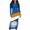Vestidos casuais polinésio ilhas marshallesas azul insígnia impressão solta pulôver 2024 primavera / verão moda sexy plus size vestido 4xl