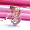 Pendant Necklaces Russian 585 Purple Gold Double Peach Heart Dynamic Sparkling Women's 18K Rose Plated Necklace Fashion Classic Set