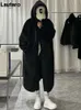 Lautaro Winter Langer, übergroßer, warmer, dicker, blau-weißer, flauschiger Kunstpelzmantel für Damen mit Kapuze, lockerer, lässiger koreanischer Stil, Mode 240122