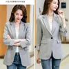 Costumes pour femmes Blazers Femmes Office Lady à manches longues Blazer de poche élégant simple bouton droit petit plaid cranté chic manteau vêtements d'extérieur