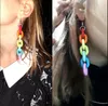 Leuke Acryl Regenboog Ketting Oorbel voor Vrouwen Handgemaakte Lange Kleurrijke Dangle Oor Clip Haak Oorbellen Club Charms Sieraden Accessoires Groothandelsprijs