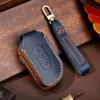 Luxury Leather Car Key Case Cover FOB Protector Accessories Keyring för Dongfeng Forthing Evo T5 2021 Keychain Holder Shell Bag