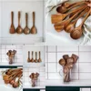 Utensils Cooking Handmade Natural Wood Tableware Wooden Spoon Tool Set Drop Delivery Home Garden Kitchen, Dining Bar Kitchen T Ot12o en