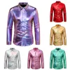 Camicie eleganti da uomo Camicia da uomo di moda Top Attraente Autunno Discoteca Oro/Argento/Rosa Risvolto Manica lunga Discoteca Party Sexy Lucido