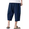 Herenbroeken Heren Casual Linnen Yoga Capri Elastische taille Trekkoord Wijde pijpen Baggy Pant Kleur Eenvoudig Sport Zachte zakbroek 2024