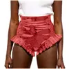 Frauen Shorts Mode Leder Kurze Hosen Einfarbig Sexy V Stretching Mini A-Linie Elastische Hohe Taille Pantalones Cortos