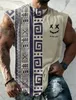 Men's T-Shirts Summer New Men's Vest T Shirt Patterned Tribal Round Neck Clothing Daily Fitness Sports Vintage Sleeveless Printed Ethnic Tops T240126